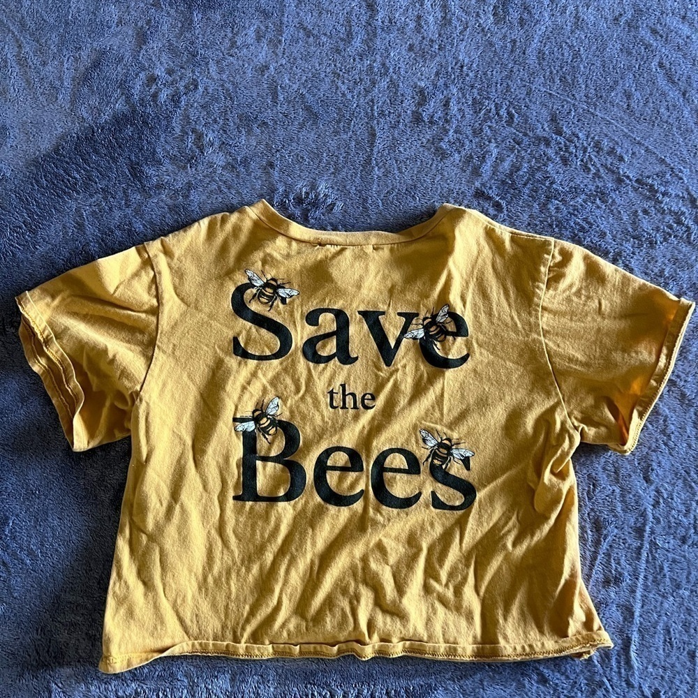 French Pastry Save the Bees Yellow Crop Top Short Sleeve Tee Size XS